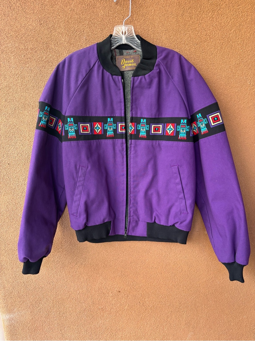 David James Vintage Purple Bomber Jacket with Southwestern Trim and wool lining